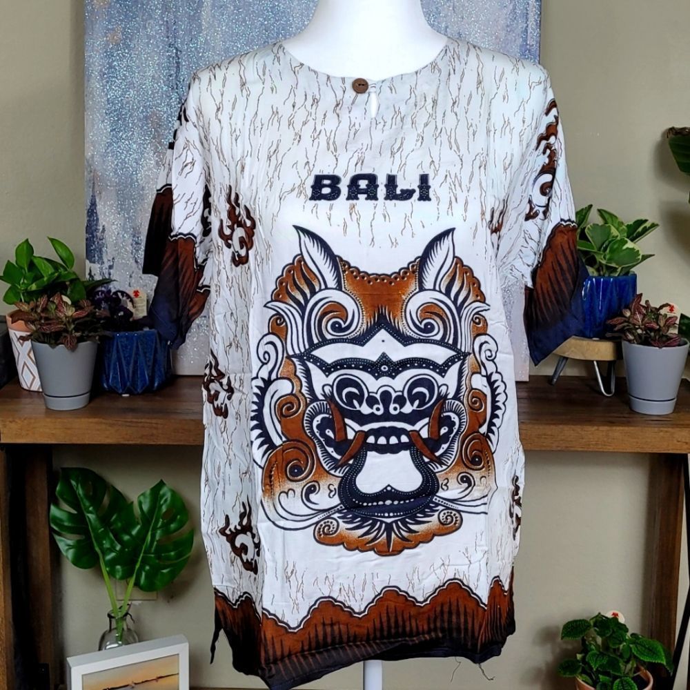 NEW! Bali Beach Summer Tshirt 100% Cotton - Brown Barong